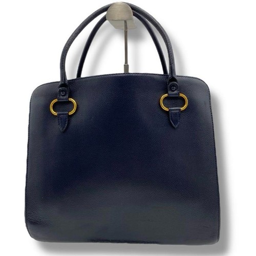 DELVAUX Seppia Tote Bag Borsa a Mano Tote D Logo Pelle Navy con Charm Autentica - Foto 2 di 10
