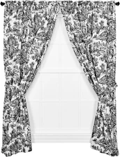 Victoria Park Toile 68-Inch-By-84 Inch Tailored Panel Pair with Tiebacks, Black