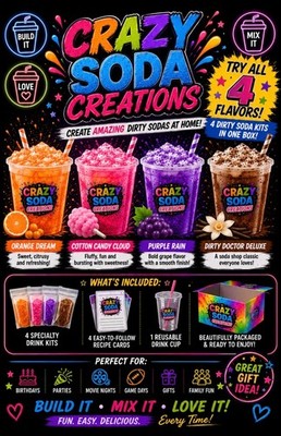 Crazy Soda Creations Dirty Soda Kit Bundle | 4 Flavors | DIY Drink Kit