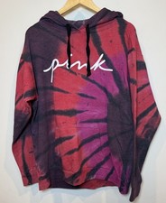 Victoria's Secret PINK Everyday Campus Tie Dye Hoodie Sweatshirt Orange Pink L