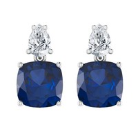 11.16 Ctw Cushion Cut Created Sapphire & Genuine Topaz Earrings 14k Gold Plated
