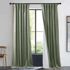 NICETOWN Extra Long Sage Green Velvet Curtain for Sliding Glass Door, 1 Panel Ro