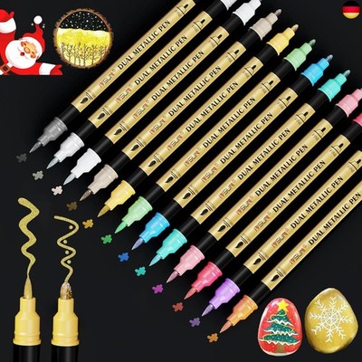 Metallic Marker Stifte, 12 Dual Tip Metallic Acrylstifte Wasserfest, Stifte Set