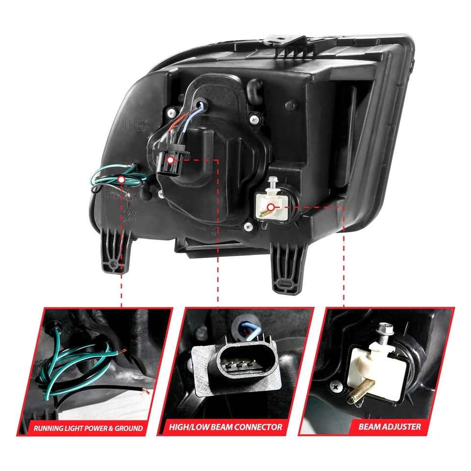 For Ford Mustang 05-09 Headlights Driver & Passenger Side Chrome LED U-Bar - Image 3 of 4