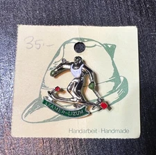 Vintage Lizum Austria Skier Pin Handarbeit Handmade Ski Resort
