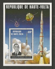 UPPER VOLTA 1974 DE GAULLE AND SPACE ROCKET. MINT NEVER HINGED
