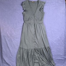 Quince Organic Cotton Gauze Smocked Button Front Maxi Dress Grey XS