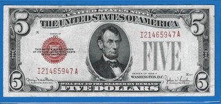 1928F $5 USN Legal Tender Note Red Seal Circ CH VF Nice!