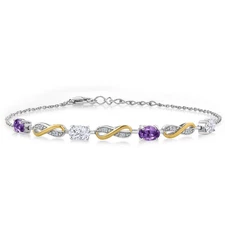 925 Silver and 10K Yellow Gold Bracelet Amethyst Moissanite (1.95 Cttw)