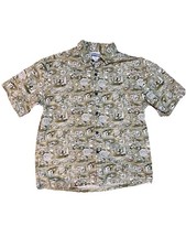 Disney World Hawaiian button up Shirt Mickey Donald Surfing Floral Tiki Mens L