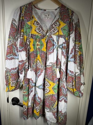 Mille Resort & Travel Paisley Cotton V-Neck A-Line Dress Sz S Retail $248