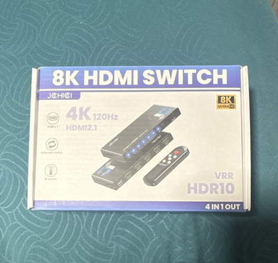 JOHICI 8K HDMI Switch 4 In 1 Out HDMI 2.1 VRR HDR10 Automatic IR Remote