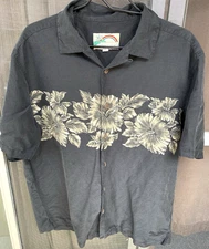 Paradise Found ~ Hawaiian Style Men's Shirt ~ Black ~ Button Down ~ Vintage ~ 