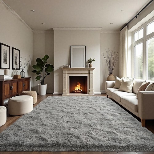Ultra Soft Indoor Modern Area Rugs Fluffy Living Room Carpets 4' x 5'4" Grey - Picture 8 of 8