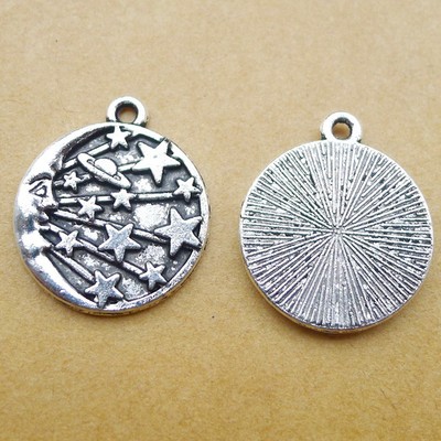 8/20PCS Antique Silver Tone Moon And Stars Charm Pendant, Celestial Charm JHS470