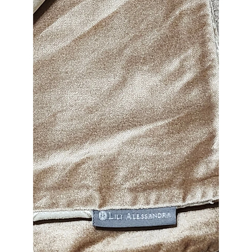 Almohada de terciopelo damasco Lili Alessandra 26x26 marrón blanco acento de lujo Foto 3 de 4