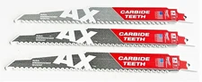 3 MILWAUKEE AX 9" CARBIDE SAWZALL BLADES 5TPI WOOD/NAILS RECIPROCATING SAW #5226