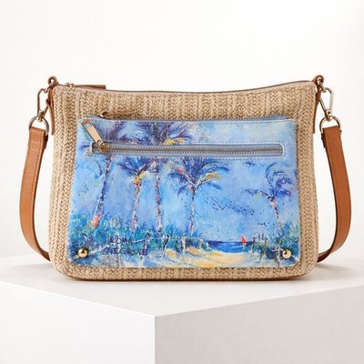 Tropical Straw Crossbody Bag Ocean Beach Resort Purse Artist Signed L Lovegrove