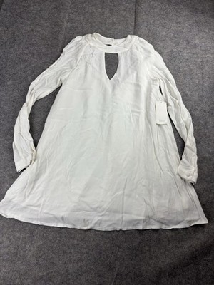 TOBI Womens S White Mini Dress Keyhole A-Line Flowy Chic Boho Coastal Hippie SEE