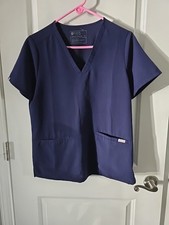 Figs Technical Collection Scrub Top Women's Medium Short Sleeve Navy Blue V-Neck