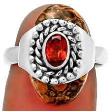 Natural Poppy Jasper & Garnet 925 Sterling Silver Ring s.7 Jewelry R-1371