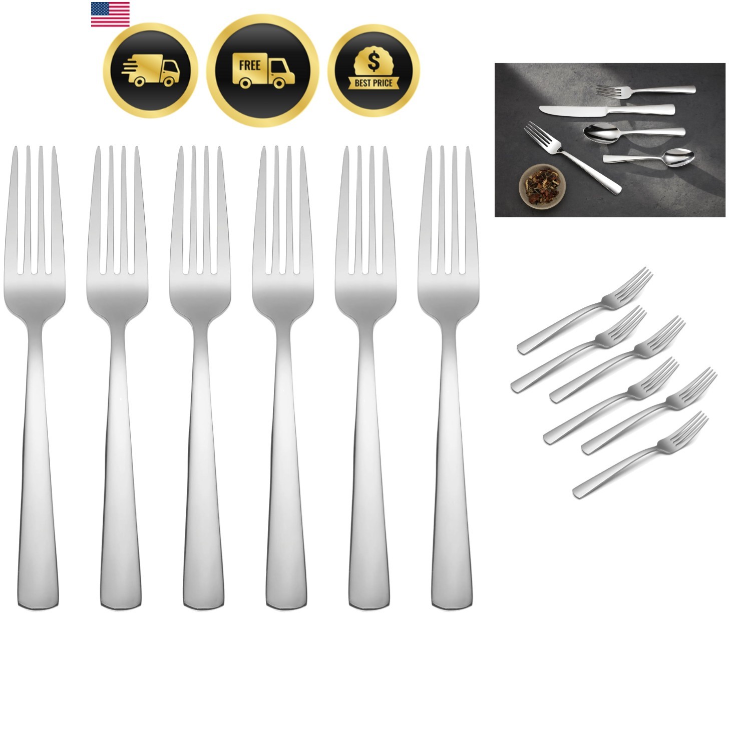 Aptitude Everyday Flatware Salad Forks, Set of 6, 18/0 Stain