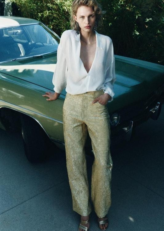 ZARA gold pants METALLIC WIDE LEG size M