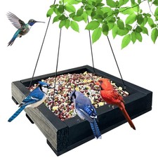 Wooden Hanging Bird Feeder,Platform Feeder Hanging,Durable,Seed Tray A2 