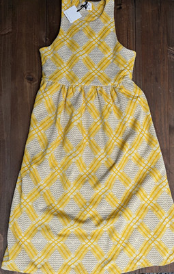 NWT Anthropologie dRA Los Angeles Renzo Yellow Plaid Knit Apron Midi Dress M