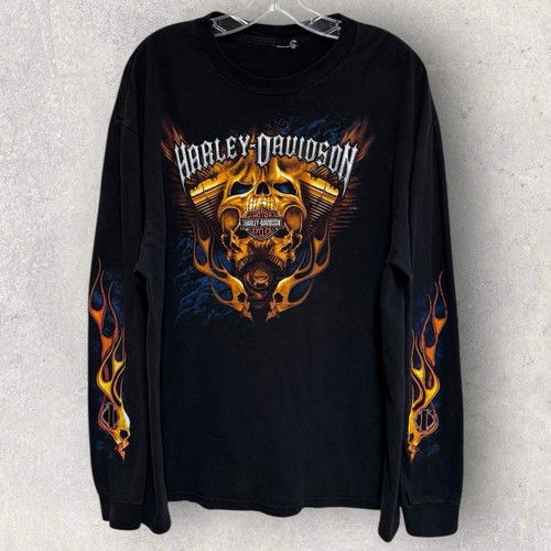 Vintage Harley Davidson LS Flame Hits T Shirt XL 24”x29.5” Y2K Fader Black Wolf
