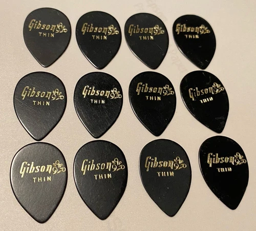 1970's Gibson "Splash" Guitar Picks-Small Black Teardrop THIN-Lot of 12-Unused
