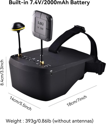 Lunettes FPV EV800D HD 5,8 GHz 40CH Avec DVR Intégré - Écran 5" 800x480, Diversité, Pour Drone Et Modélisme RC