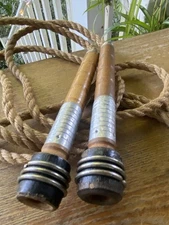 Antique Jump Rope wooden thread bobbing handles 