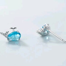 100 Real 925 Sterling Silver Zircon Minimalist Cute Whale Animal Earrings Stud