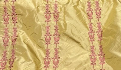 100% SILK TAFFETA FLORAL STRIPES EMBROIDERED DRAPERY HOME DECOR Sold by the yard - Image 1 of 3