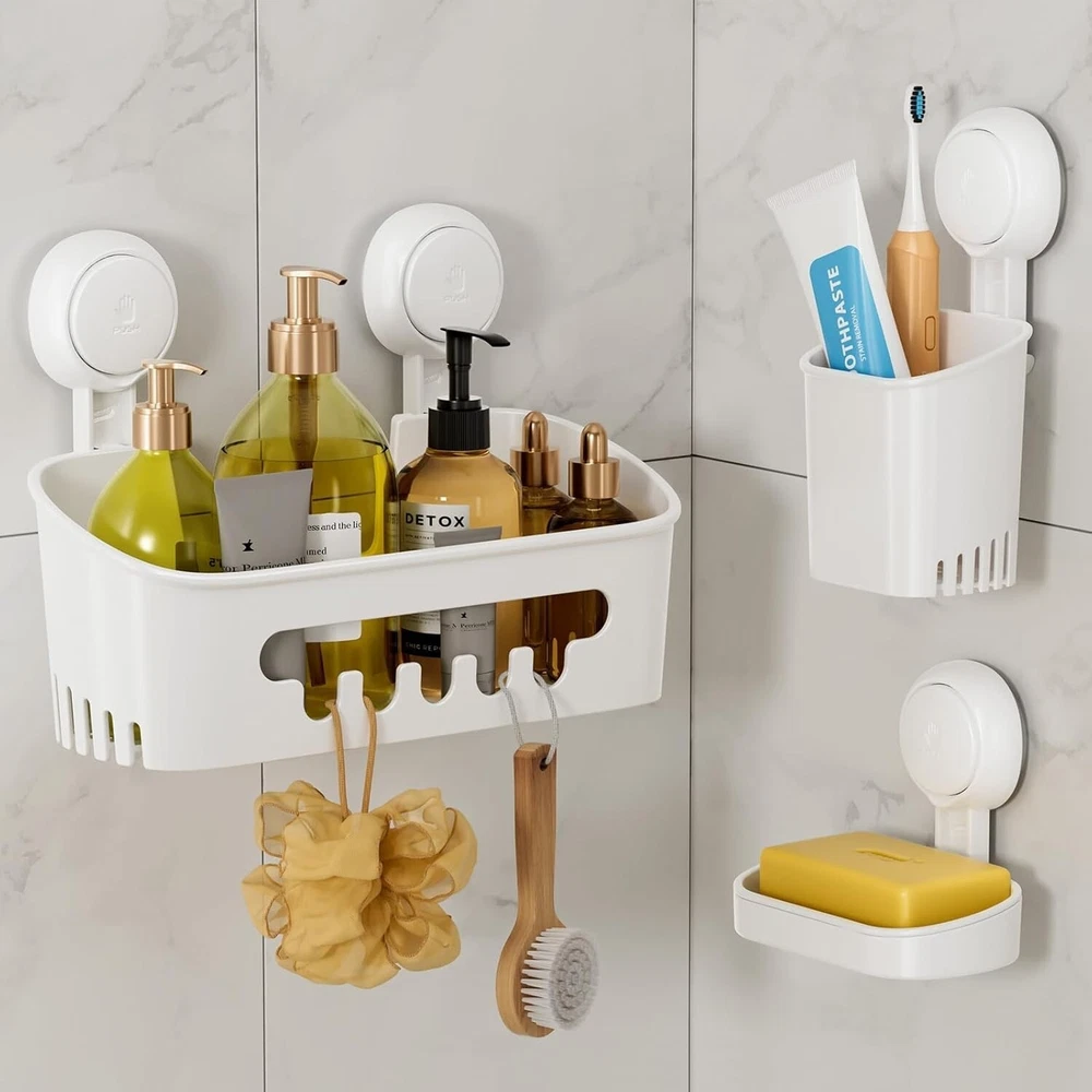 Shower Caddy Suction Cup Set Shower Shelf Shower Basket No-Drilling Removable Su