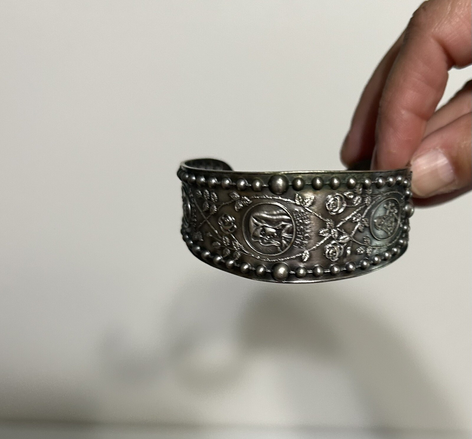 VTG E J Towle RARE Sterling Silver Rosary Religious Cuff Bracelet