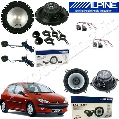 ALPINE EVOTUNING - NO HERTZ Kit 6 Casse Altoparlanti Anteriori e Posteriori ALPINE + Cavi per Peugeot 206