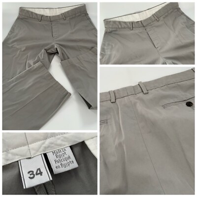 Club Monaco Pants 34x28 Gray Olive All Cotton Flat Front Made Egypt YGI B2-55