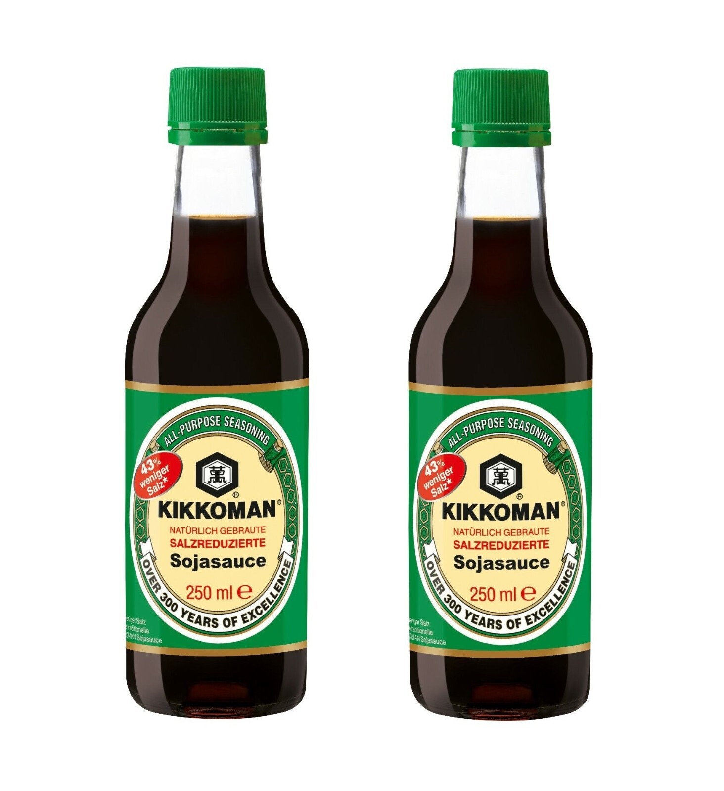 Sojasauce KIKKOMAN SALZREDUZIERT Doppelpack: 2 x 250ml Soja Sauce grün
