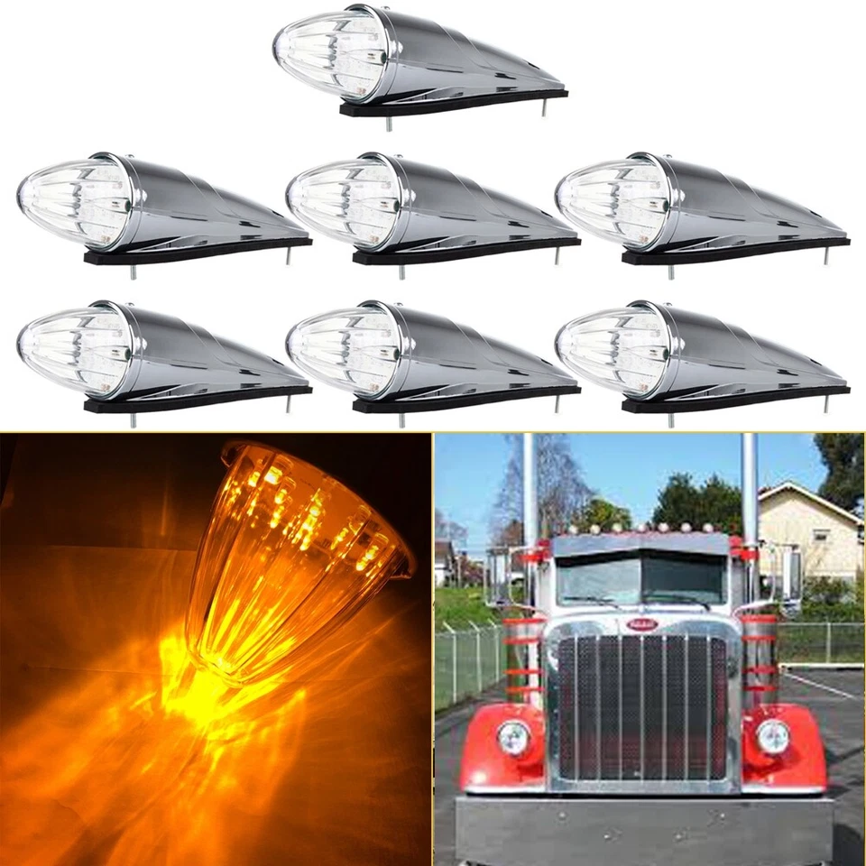 MARCADOR DE CABINA SUPERIOR TORPEDO 17 DIODOS LED TRANSPARENTE/ÁMBAR 7 PIEZAS 390 MM PARA PETERBILT Foto 3 de 4