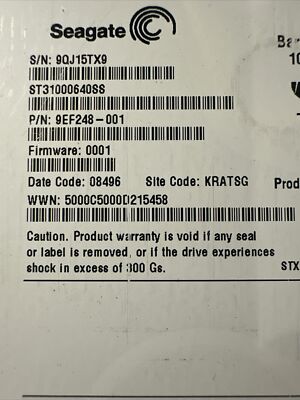 Seagate Barracuda ES.2 7200 1000 Gbytes ST31000640SS KRATSG 9EF248-001  FW0001