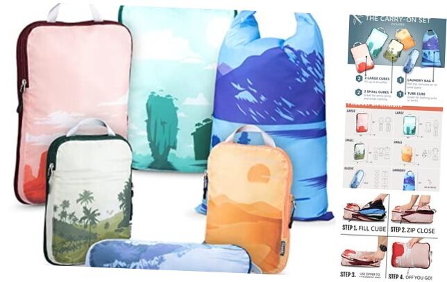 Compression Packing Cubes for Travel-Luggage and Backpack 6 Piece Graphic-image