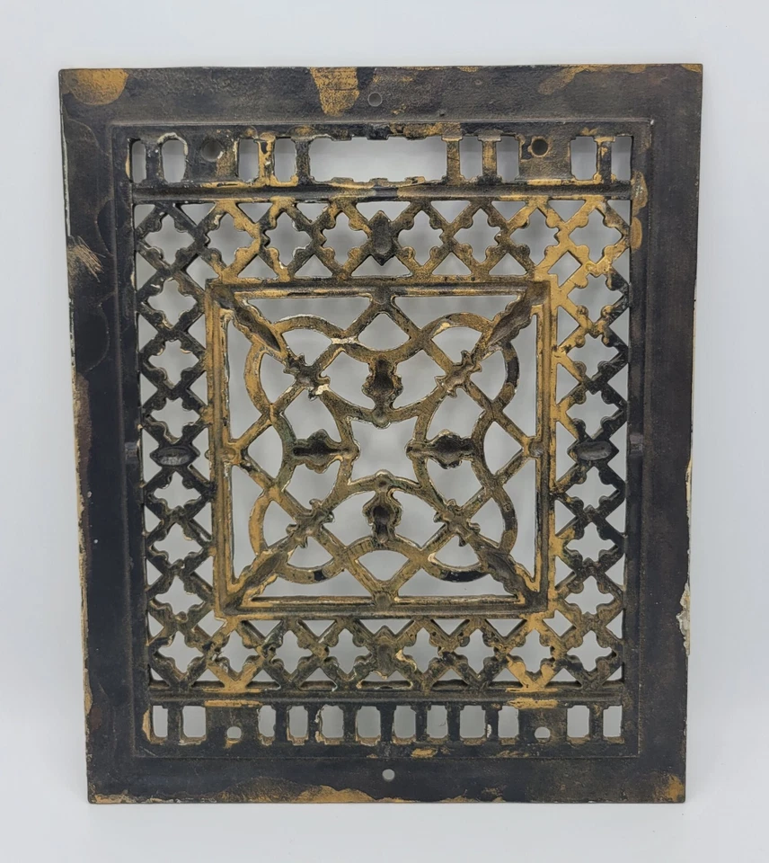 Rejilla/cubierta antigua Art Deco de 11,125" X 9,625" de latón macizo de pared Foto 4 de 4