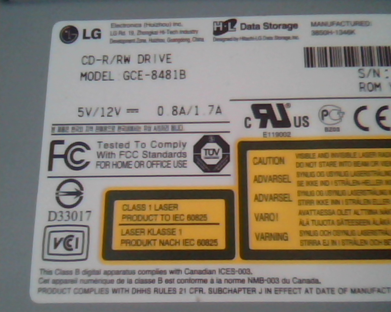 LG CD-R/RW Drive GCE-8481B ROM Ver 1.10 October 2002 CD Rewritable ...
