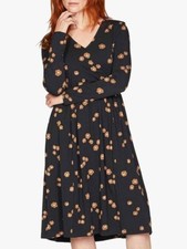 BNWT Thought Mock Wrap Dress Size 10 black, tan flowers RRP £65