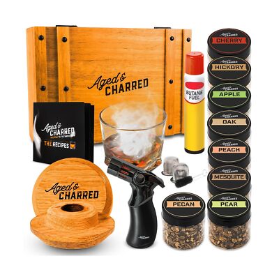 Whiskey Cocktail Smoker Kit with Torch & 8 Flavors Wood Chips - Premium USA O...