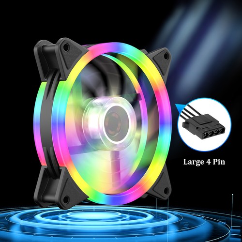 1-4PCS 120mm RGB LED Computer PC Case Fan Air Cooling Quiet Hydraulic Game Fans - Afbeelding 23 van 47