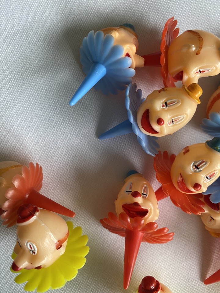 Vintage 20 Clown Cupcake Toppers Picks & 1 Clown Candle Holder Hong