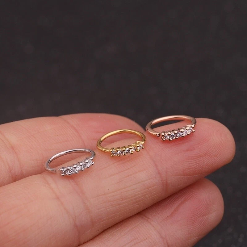 Anillo tabique nariz circonita cúbica 20G aro flor hélice tragus daith piercing joyería Foto 3 de 4